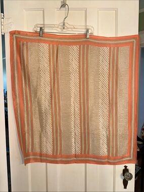 Vintage Large Striped Peach, Tan  and Beige Square Scarf